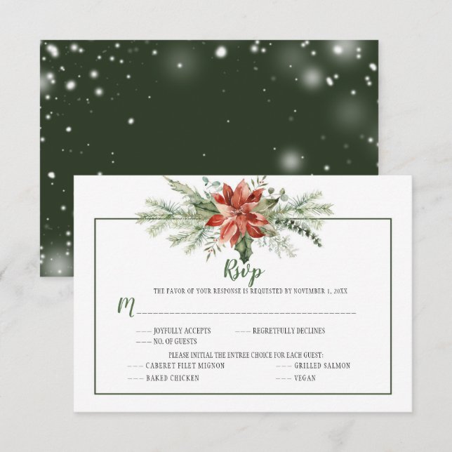 Elegant Evergreens and Poinsettia Christmas RSVP (Front/Back)