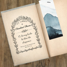 Elegant Ex Libris Library Quote Botanical