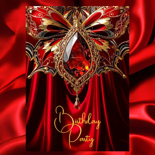 Elegant Exotic Birthday Rich Red Gold Jewel Invitation