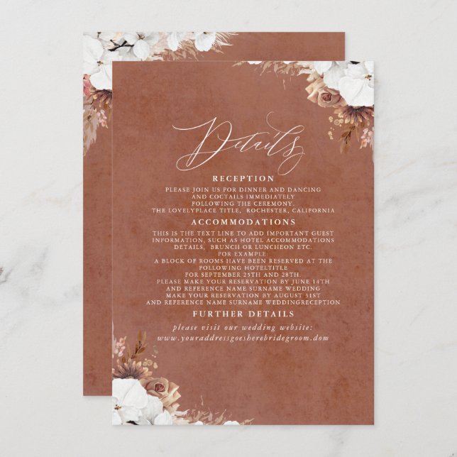 Elegant Exotic Boho Wedding Details Enclosure Card (Front/Back)