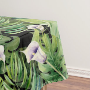 Elegant Exotic Calla Flowers and Tropical leaves Tablecloth