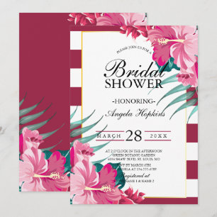 Elegant Exotic Flowers Burgundy Bridal Invitation