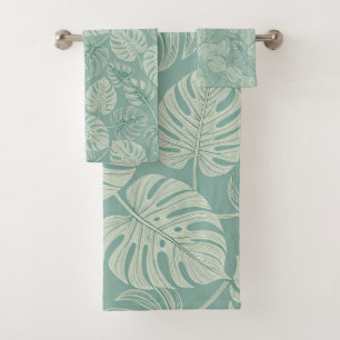 Elegant Exotic Painted Monsteras Bath Towel Set
