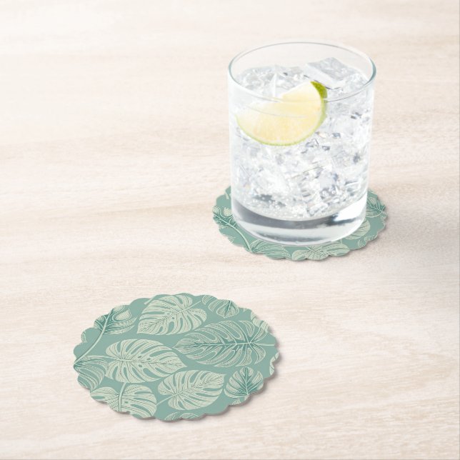 Elegant Exotic Painted Monsteras Paper Coaster (Insitu)