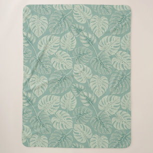 Elegant Exotic Painted Monsteras Sherpa Blanket