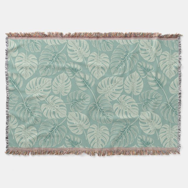 Elegant Exotic Painted Monsteras Throw Blanket (Front)