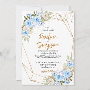 Elegant Exquisite Blue Flowers Wedding Invitation