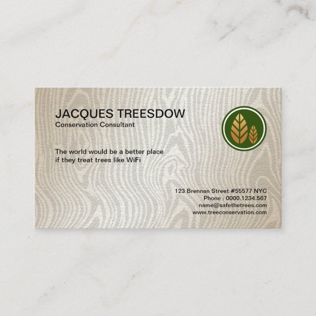 Elegant Exquisite Tree Wood Grain Conservationist Business Card (Front)