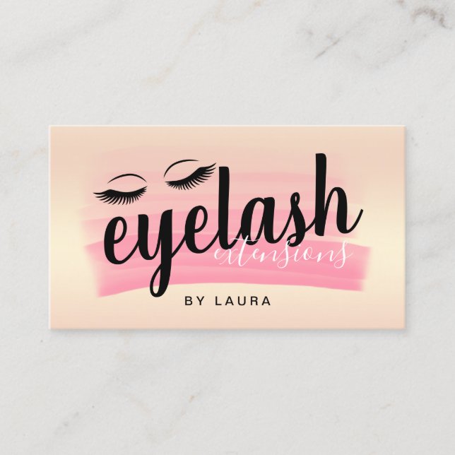 Elegant eyelash extensions rose gold brushstroke business card (Front)