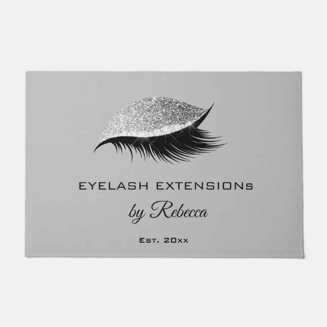Elegant Eyelash Grey Silver Glitter Salon Business Doormat (Front)