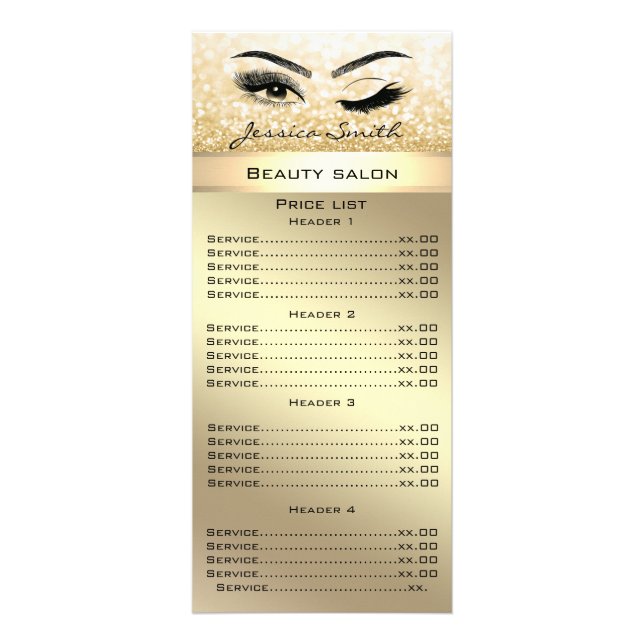 Elegant eyelashes & eyebrow glittery menu card (Front)