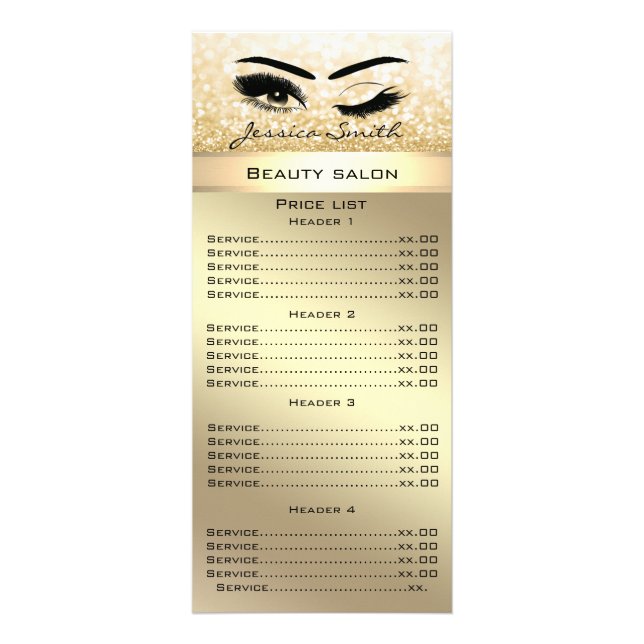 Elegant eyelashes & eyebrow glittery menu card (Front)