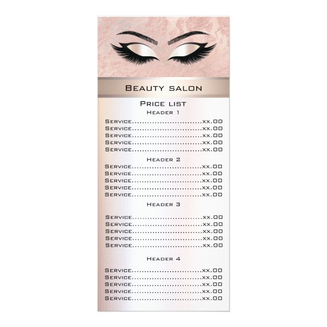 Elegant eyelashes & eyebrows rose gold marble rack card (Front)