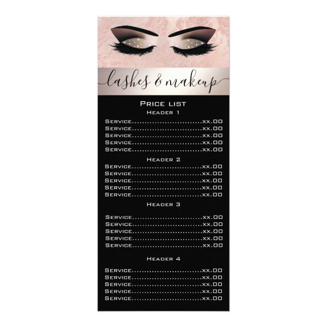 Elegant eyelashes & eyebrows rose gold marble rack card (Front)