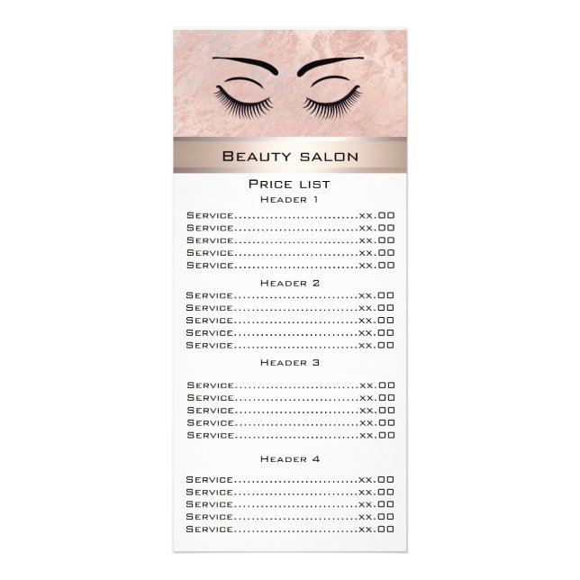 Elegant eyelashes & eyebrows rose gold marble rack card (Front)