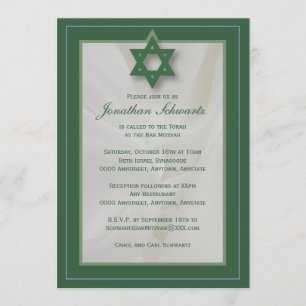 Elegant Fabric Bar Mitzvah Invitation in Green