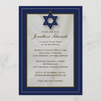 Elegant Fabric Bar Mitzvah Invitation in Navy
