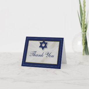 Elegant Fabric Bar Mitzvah Thank You Card Navy