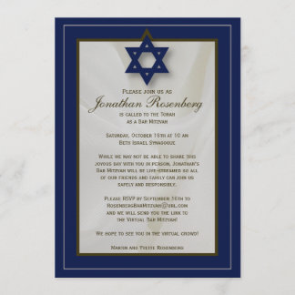 Elegant Fabric Zoom Bar Mitzvah Invitation in Navy