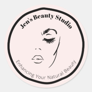 Elegant Face Illustration Modern Feminine Cosmetic Classic Round Sticker