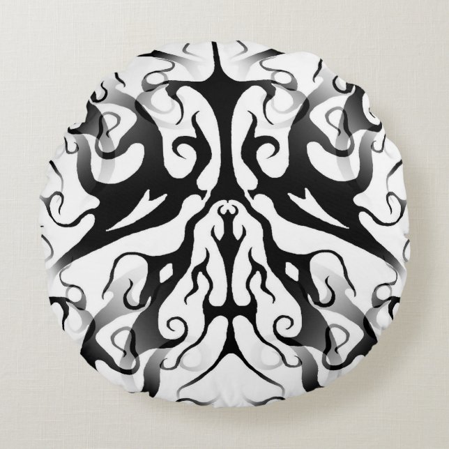 Elegant Face in Fire and Flames Tribal Design  Round Cushion (Front)