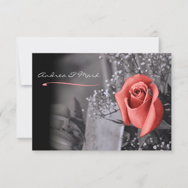 Elegant Fade Out Peach Rose Black White Wedding Invitation (Front)