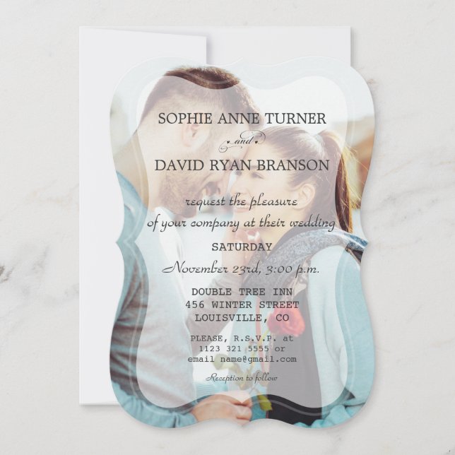 Elegant Faded Custom Photo Geometric Wedding Invitation (Front)