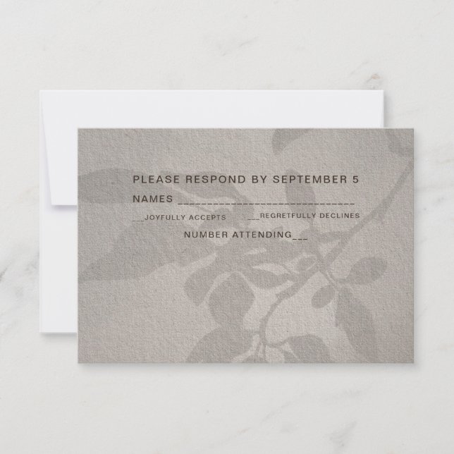 Elegant Faded Leaves RSVP Card Wedding Warm Grey (Front)