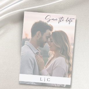 Elegant faded Photo Caligraphy Dark Navy Save The Date