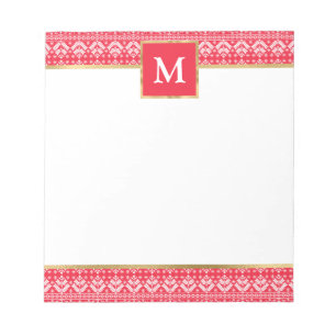 Elegant Fair Isle Christmas Pattern with Monogram Notepad