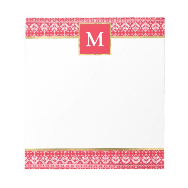 Elegant Fair Isle Christmas Pattern with Monogram Notepad (Front)