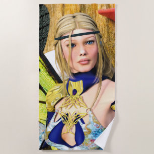 Elegant Fairy Butterfly Fantasy Portrait Beach Towel