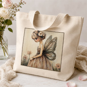 Elegant Fairy Flower Girl Whimsical Wedding Gift Large Tote Bag