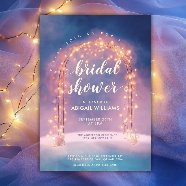 Elegant Fairy Lights Arch Pink Blue Bridal Shower Invitation (Elegant Fairy Lights Arch Pink Blue Bridal Shower Invitation)