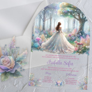 Elegant Fairytale Forest Quinceañera Acrylic Invitations