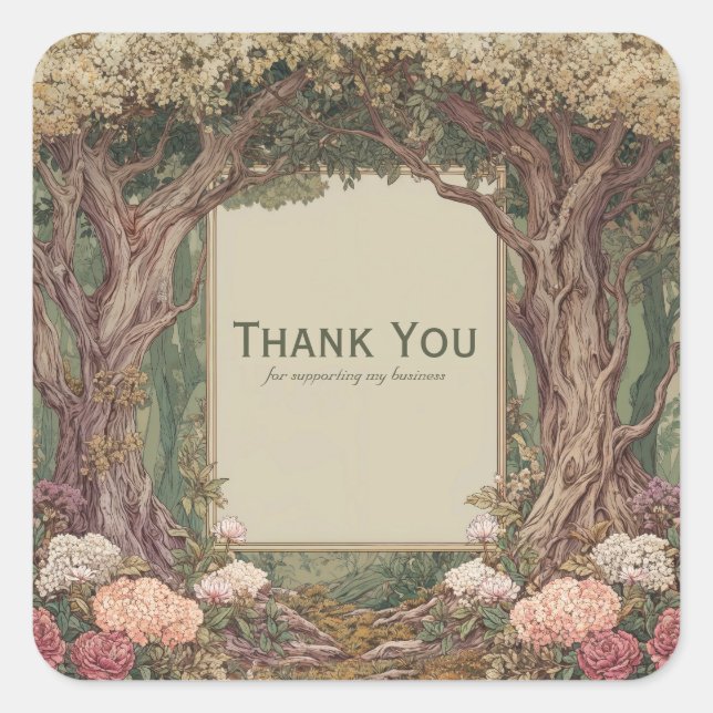 Elegant Fairytale Forest Tree Arch Pink Floral Square Sticker (Front)