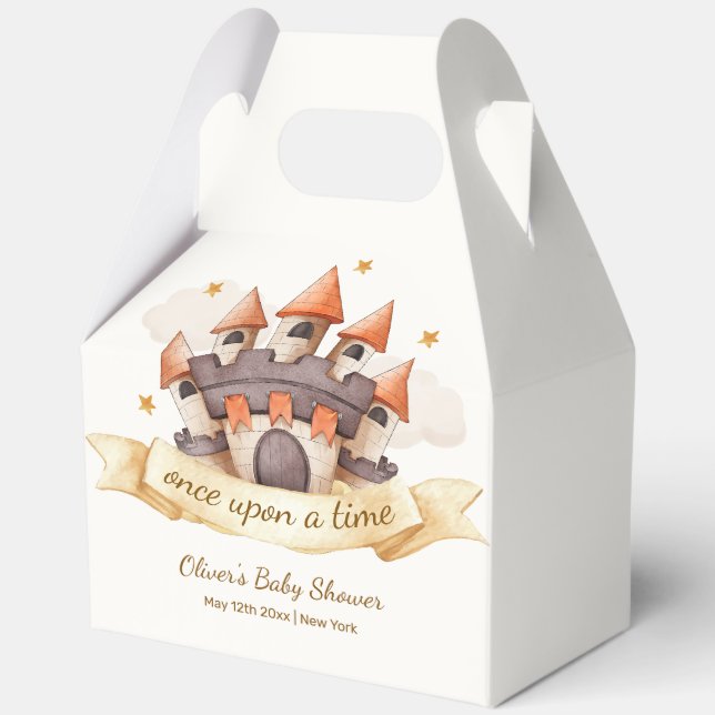 Elegant Fairytale Prince Castle Baby Shower Favour Box (Front)