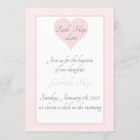 Elegant Faith Hope Love Heart Pink Girl Baptism