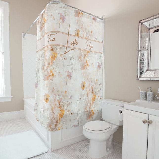 Elegant Faith Hope Love Watercolor Shower Curtain (In Situ)