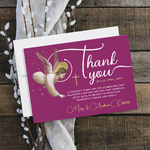 Elegant Faith Magenta Pink Angel Blessing Script Thank You Card