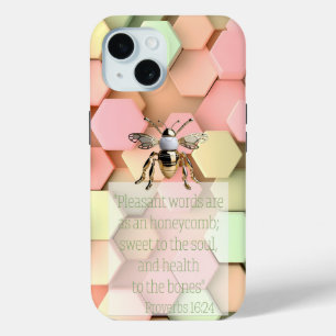 Elegant Faith Pastel Modern Honeycomb Gold Bee iPhone 15 Case