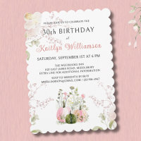 Elegant Fall 30th Birthday Pink Pumpkin Floral