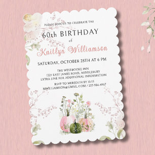 Elegant Fall 60th Birthday Pink Pumpkin Floral Invitation