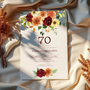 Elegant Fall   Autumn Floral 70th Birthday  Invitation