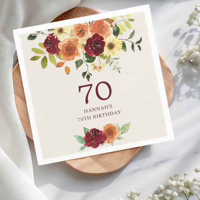 Elegant Fall | Autumn Floral 70th Birthday Napkin (Creator Uploaded)
