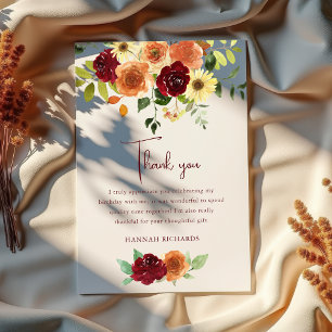 Elegant Fall Autumn Floral Birthday Thank You Card