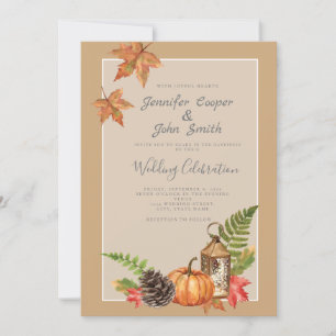 Elegant Fall Autumn Leaves Pumpkin Wedding Invitation