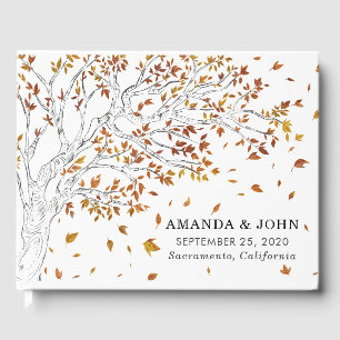 Elegant Fall Autumn Sketched Three Wedding Guest Book