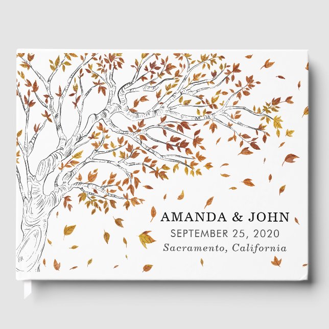 Elegant Fall Autumn Sketched Three Wedding Guest Book (Front)
