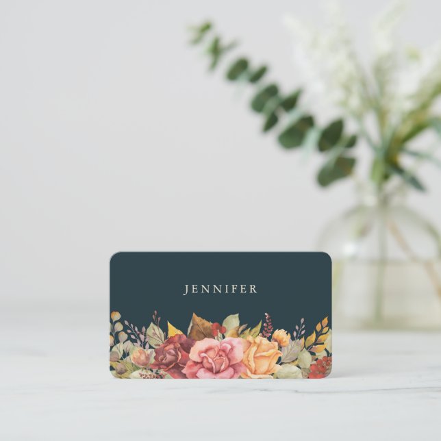 Elegant Fall/Autumnal Floral Border Thanksgiving Place Card (Standing Front)